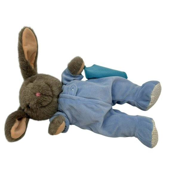 READER'S DIGEST Gray Bunny Rabbit 11" Plush Blue Pajamas Blanket 2005 Vintage - Picture 4 of 7